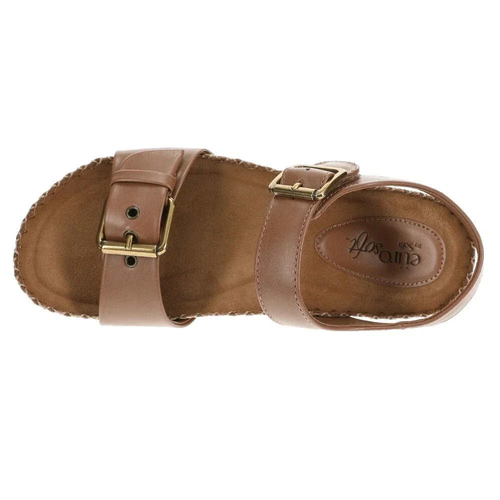 Eurosoft Gypsy Strappy Womens 8.5 Brown Leather Whipstitch Trim Sandals ZOGG2910